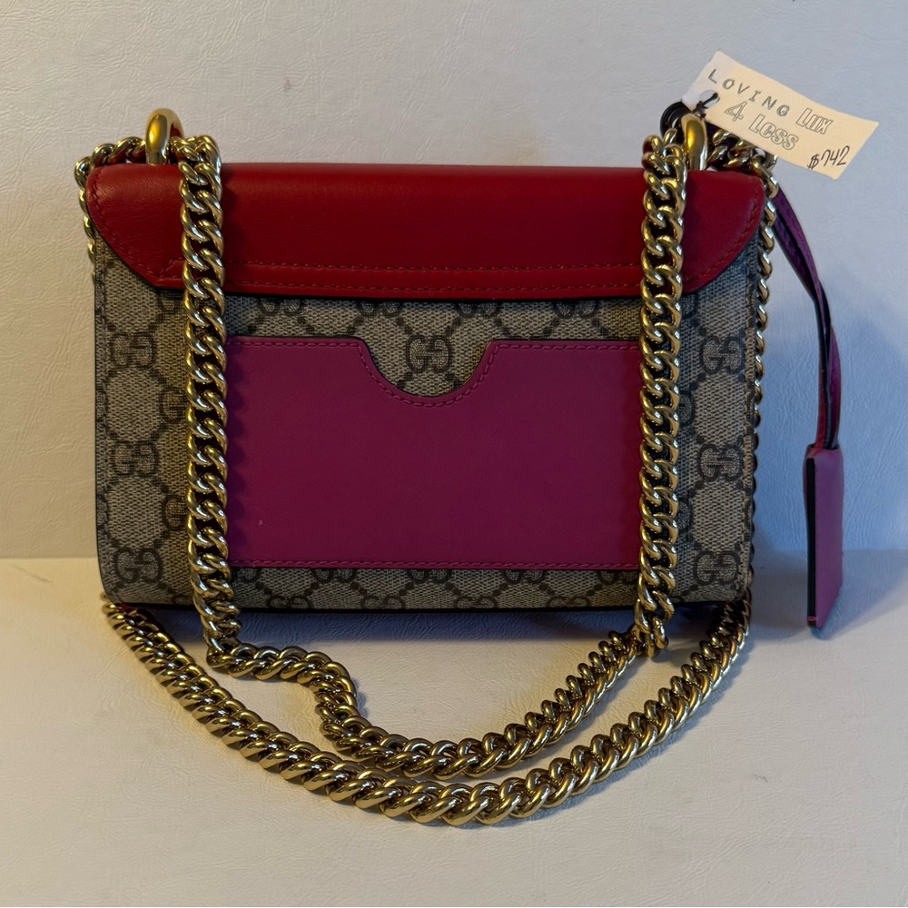 Gucci Gg Red & Pink Padlock Chain Shoulder Bag - Picture 3 of 7